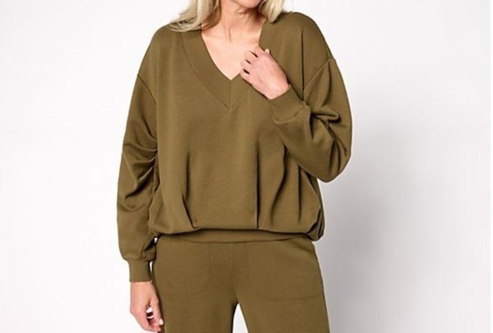 Carla Rockmore Size M Loden Asymmetric French Terry Sweatshirt A670432 NWOT